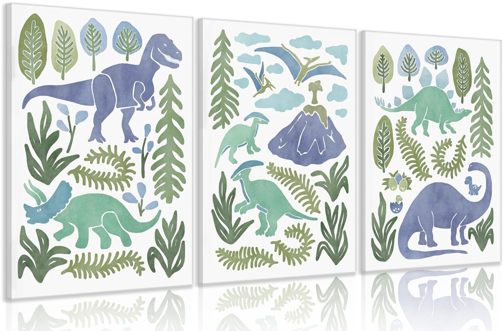 Baby Boys Nursery Wall Art Blue Green Dinosaur Pictures Wall Decor Stegosauru…