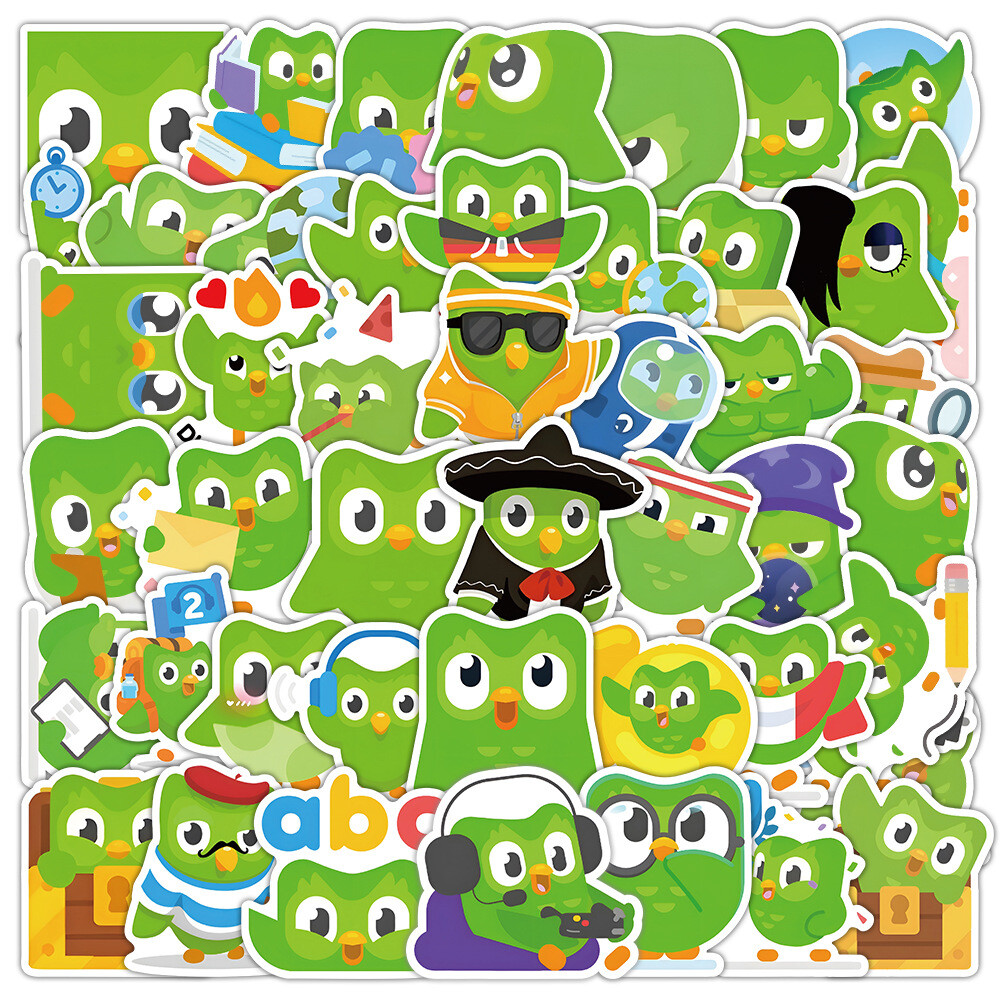 100Pcs Duolingo Cartoon Sticker for Adults Teens Girl Scrapbooking Water Bottles