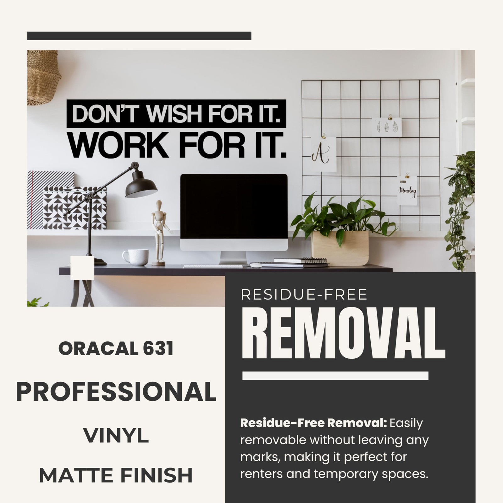 | Don't Wish for it Work for it | Motivational Large Wall Decal Sticker Quote…
