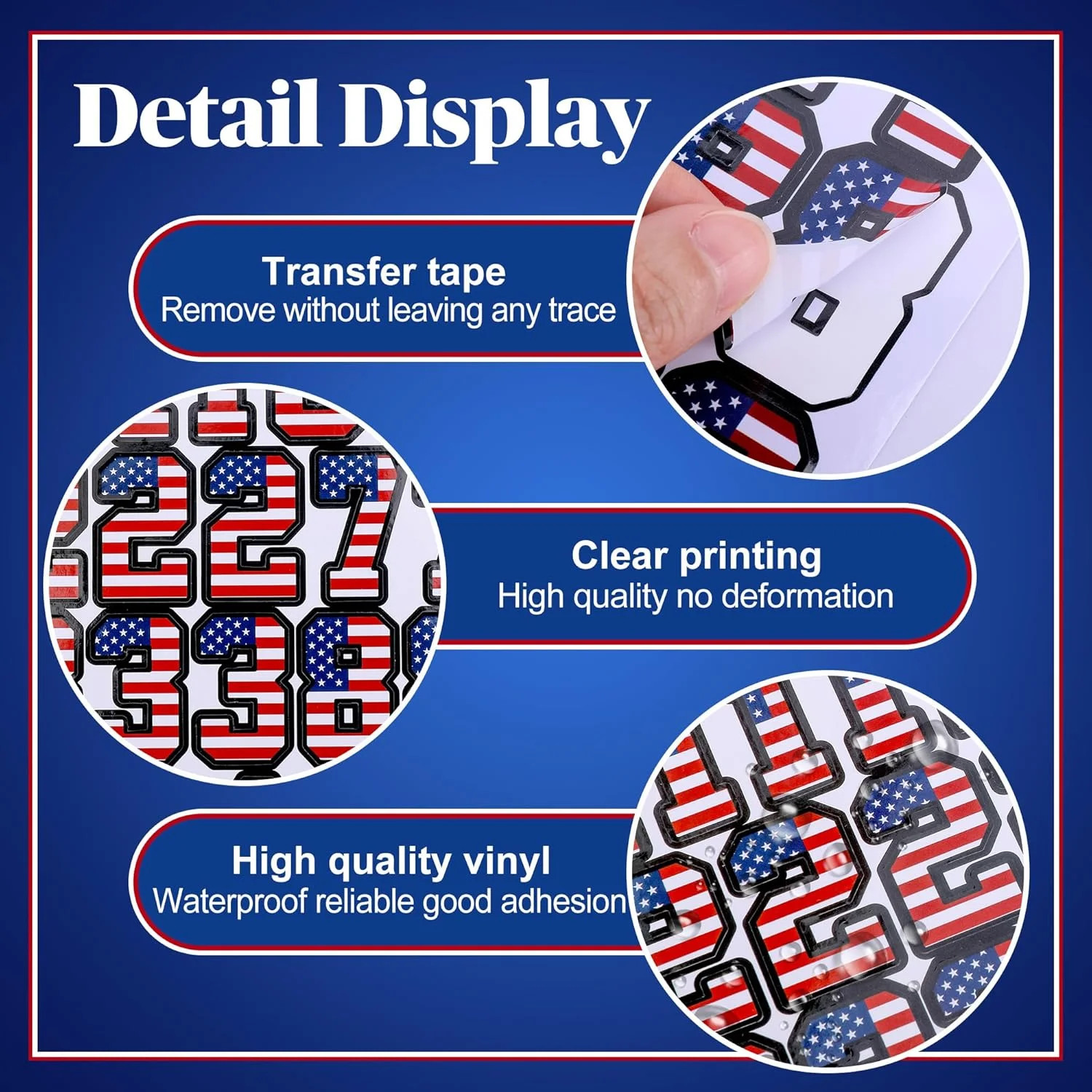 328 Pcs American Flag Helmet Number Stickers, Red White Blue Patriotic Sports He