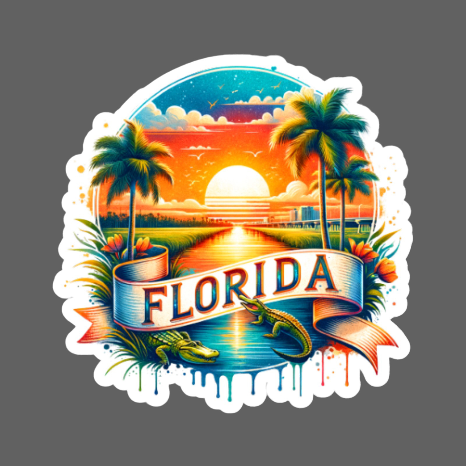 Florida Sticker Vinyl Decal Everglades Sunset Alligator Palm Scenic Art