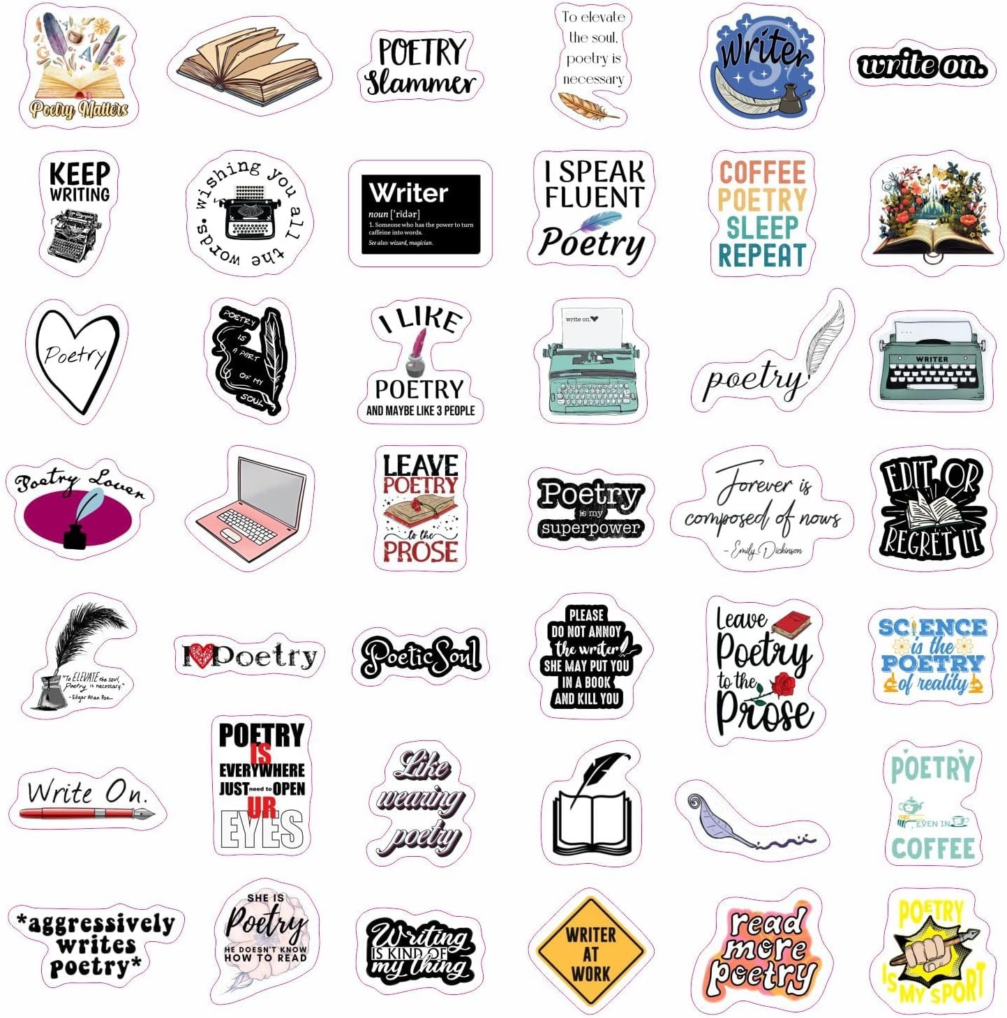 BulbaCraft Writing & Poetry Stickers for Water Bottle and Laptop – Literary Part