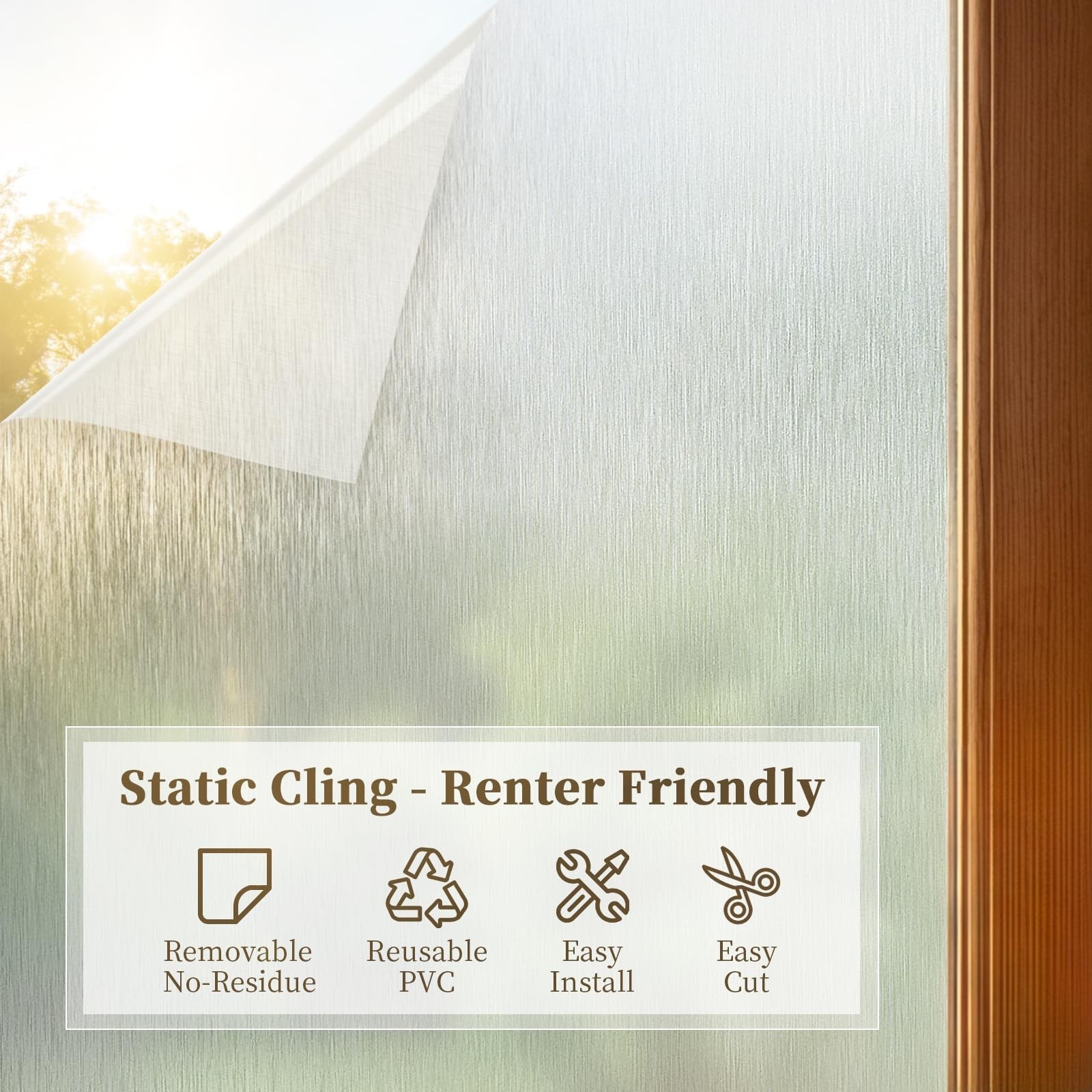 Frosted Window Privacy Film – Brushed Silver Static Cling Glass Film for Bath…