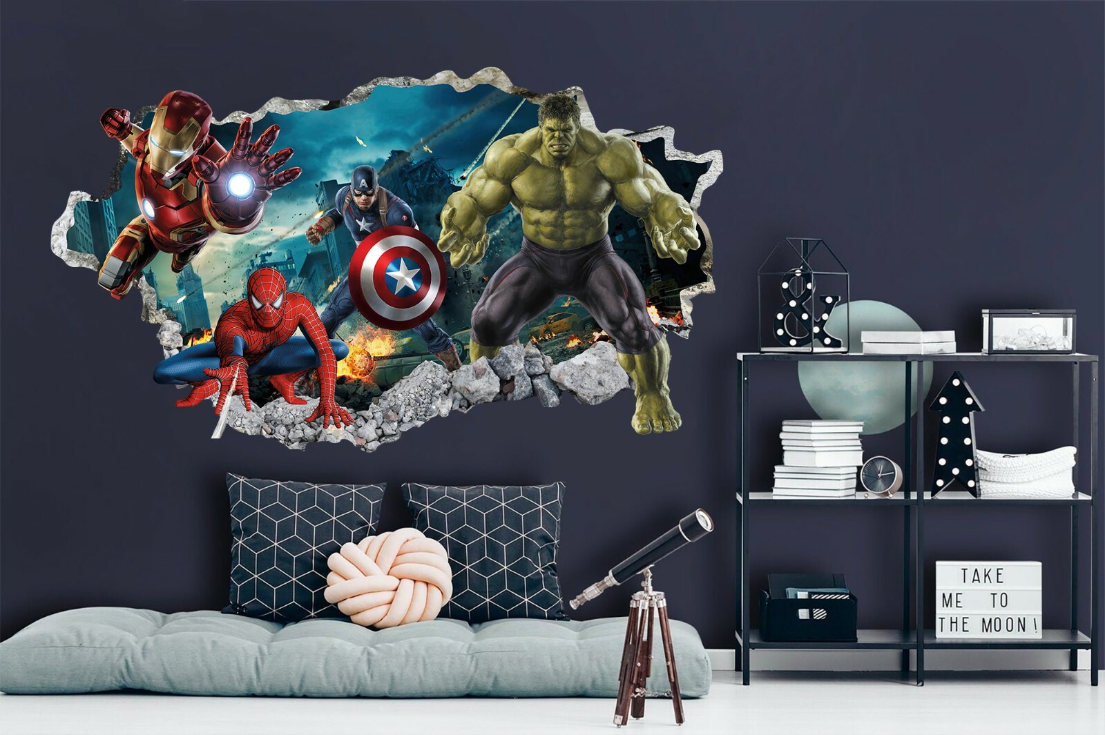 Superhero Hulk Spiderman Iron Man Hulk Captain America Smashed Wall Decal Sticke