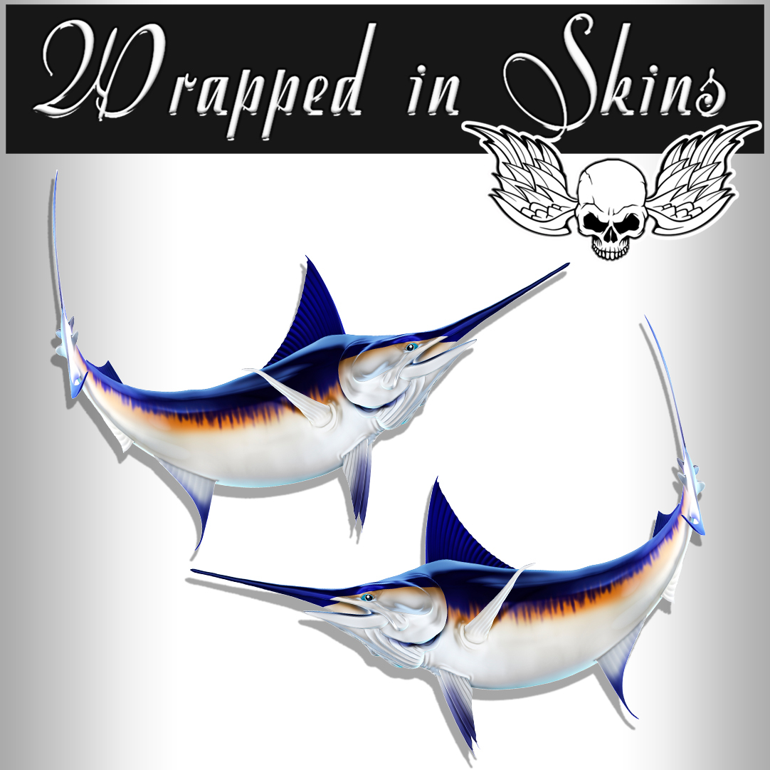 Swordfish Stickers Tackle Box Decals Fish RV Truck Trailer Boat 2 pack AFP-0079