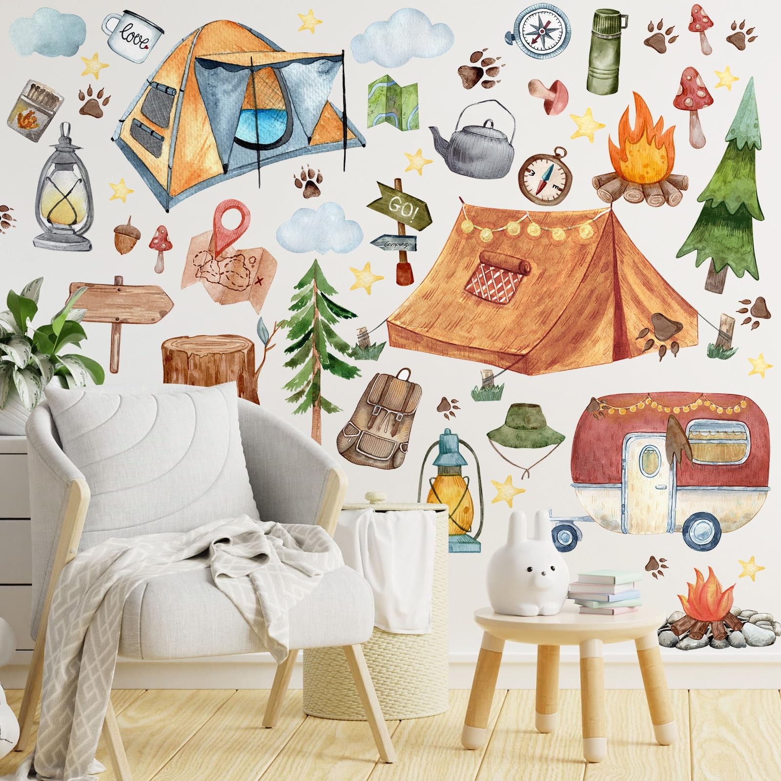 Trandraft 2 Sheet 64 Pcs Camping Wall Decals Stickers As Picture Shown