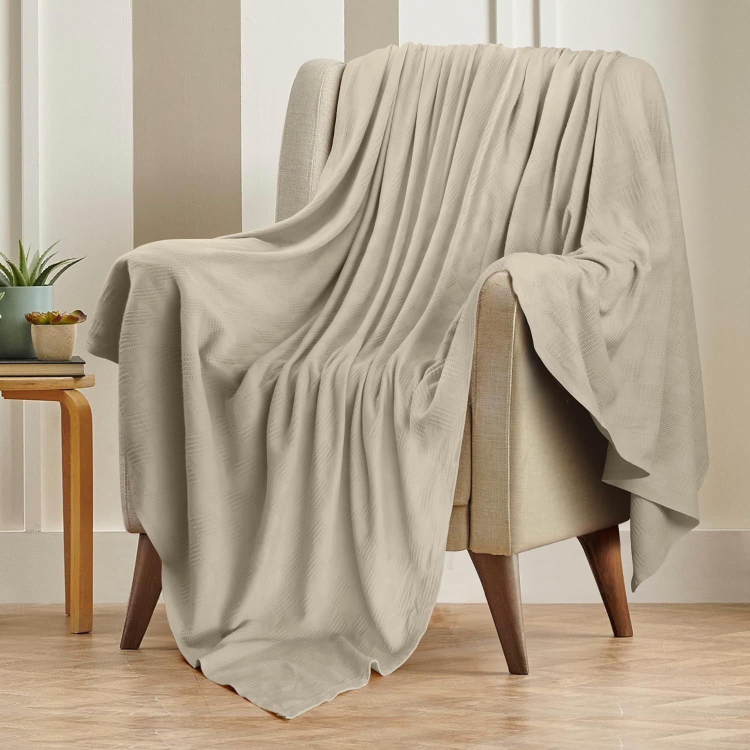 Khaki 100% Cotton Blanket [King Size – 90×108 Inch] 350GSM Lightweight, Soft …