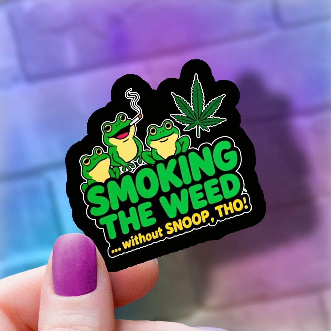 Funny Vinyl Frog Cannabis Decal: "Smoking That Weed" – 420 Humor Vinyl Sticker