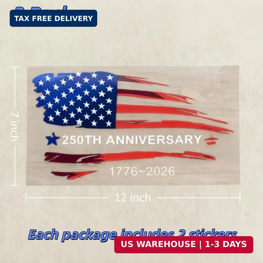 2PCS 4th of July Car Patriotic Stickers American Flag Vinyl Car Decals 250th Ann