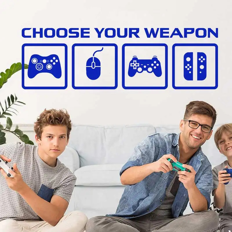 Video Game Decor Wall Sticker Choose Your Weapon Gaming Controller Gamer Gaming