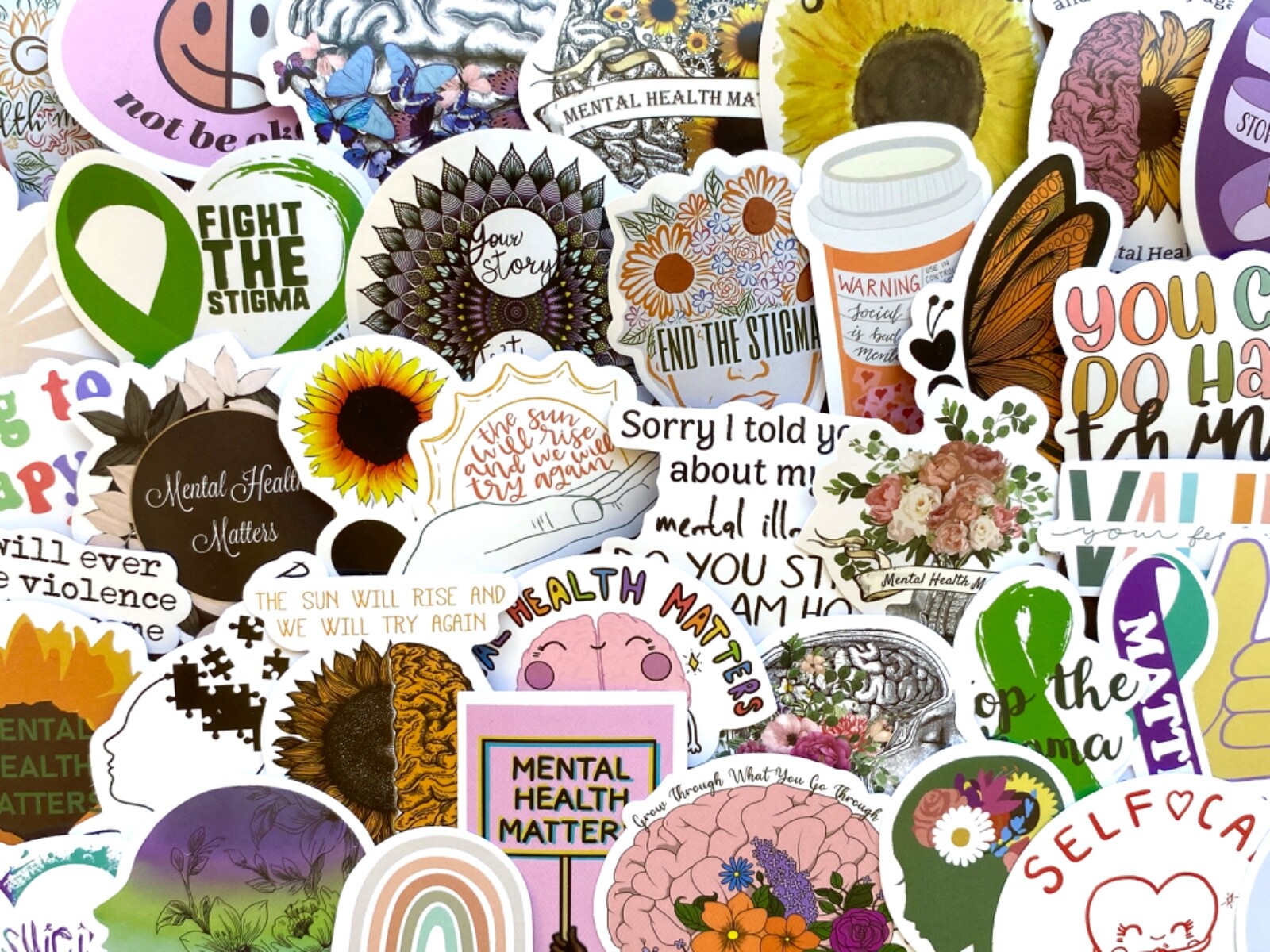 5-50 pcs Mental Health Stickers, Inspirational Motivational Vinyl Laptop Decals