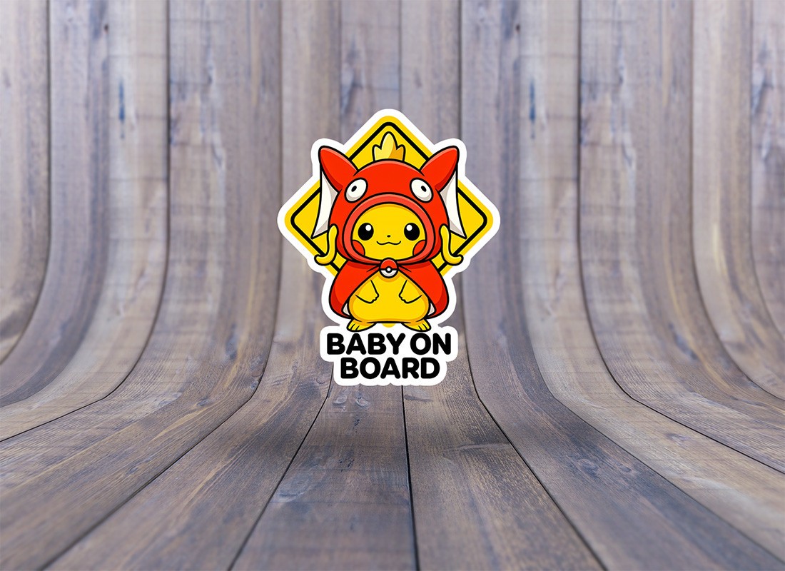 Pikachu Magikarp Poncho Baby On Board Decal – Cute Anime Car Vinyl Sticker