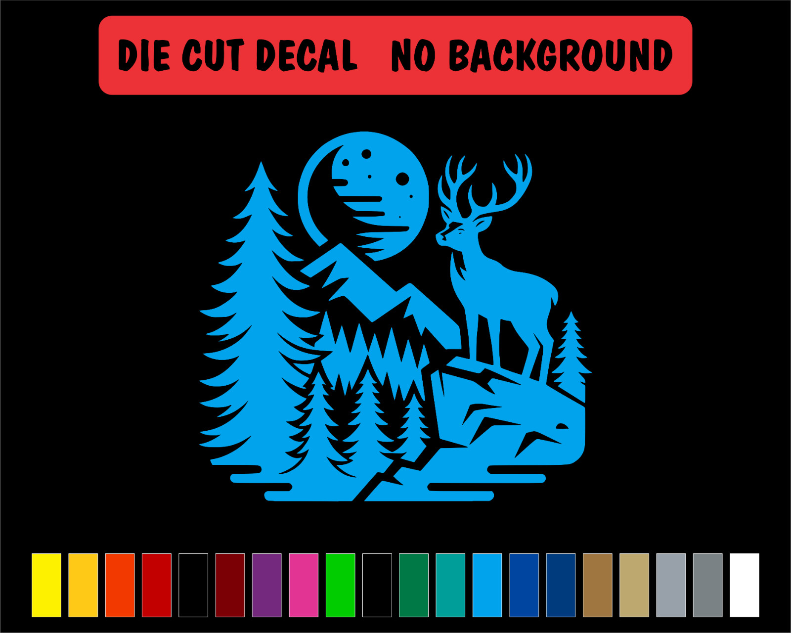 DEER and Mountain Scene Vinyl Decal. Car Window Sticker