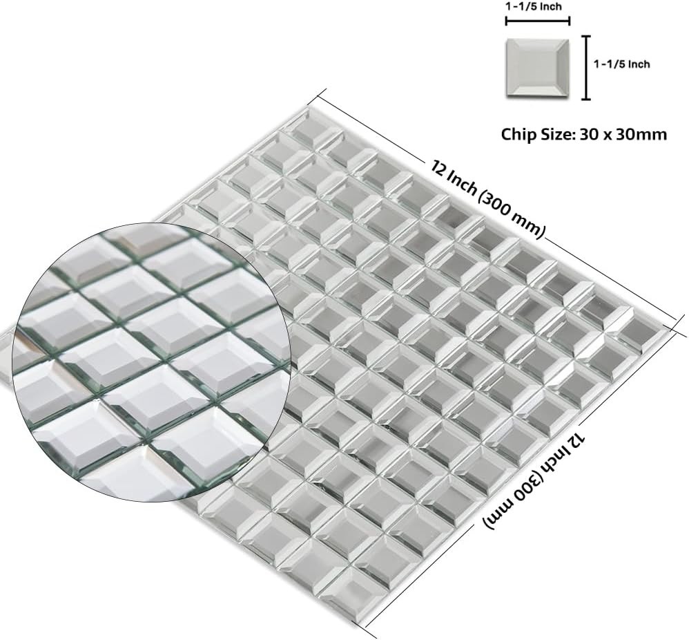 Mirror Glass Mosaic Tile, Beveled Seamless Crystal Diamond Silver Backsplash …
