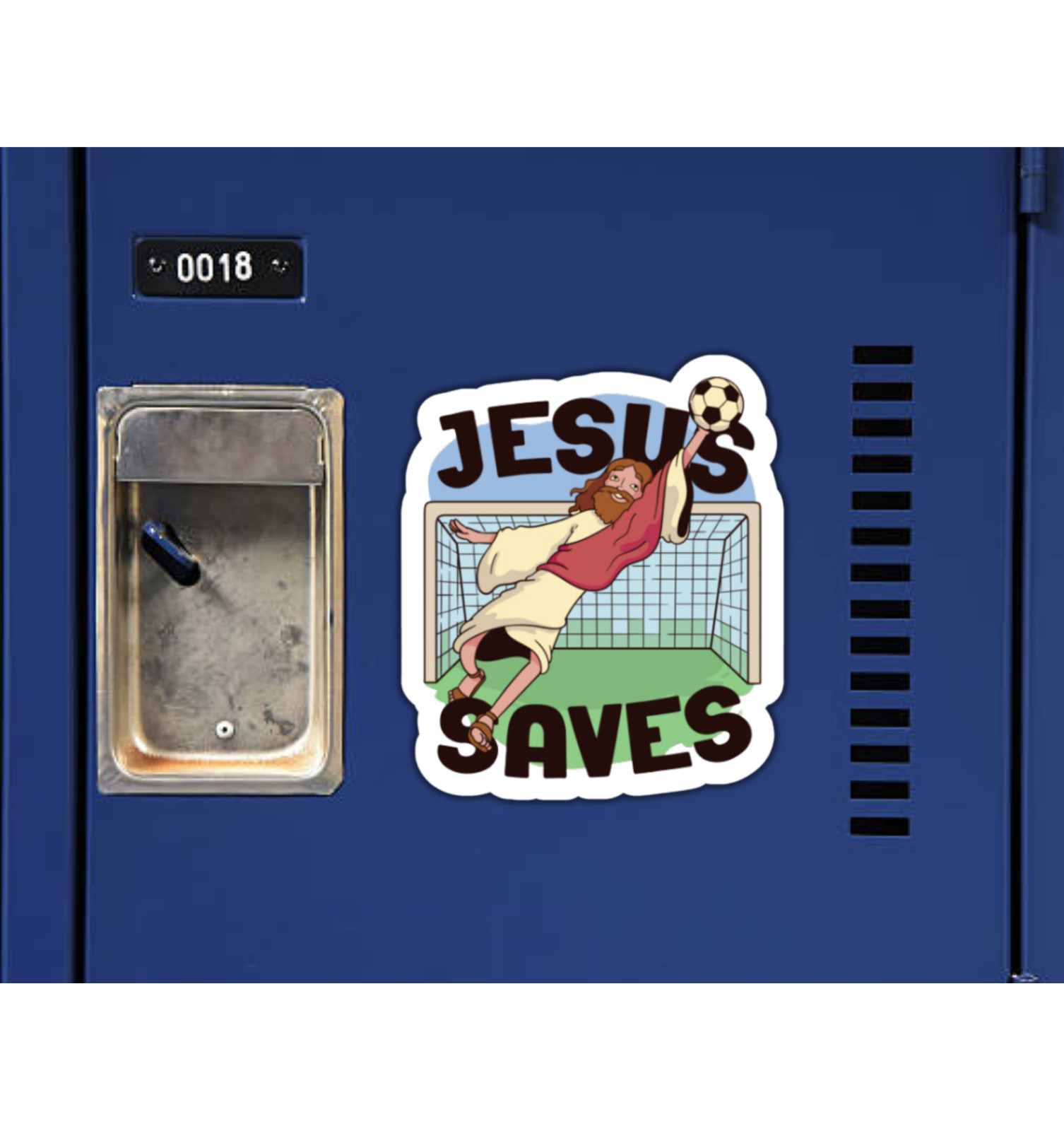 Jesus Saves Soccer Goalie Die Cut Glossy Fridge Magnet
