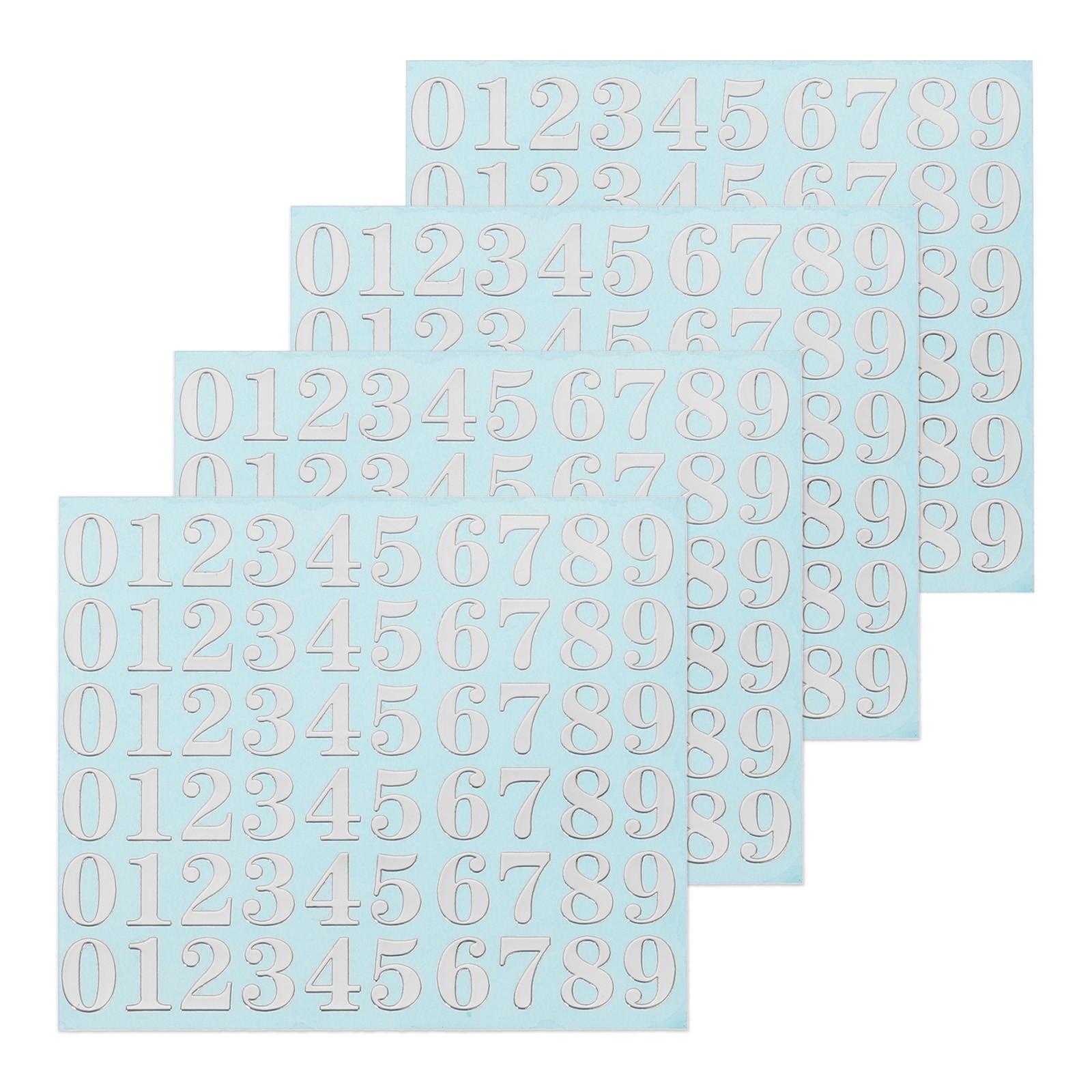 4 Sheets Number Resin Stickers 3D Small 1 to 9 Silver Number Sticker