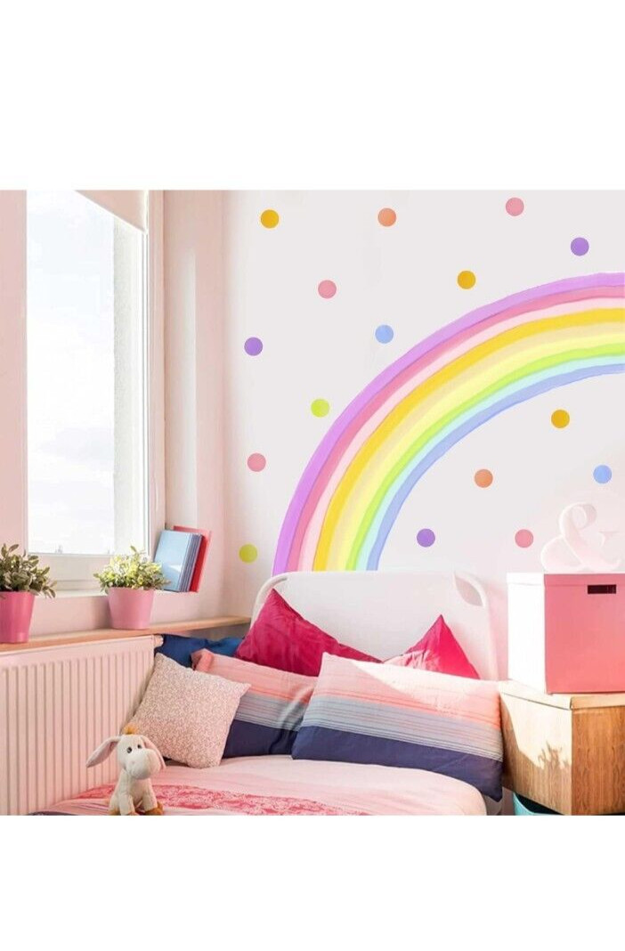 Extra Large Rainbow Wall Decal Colorful Rainbow Polka Dot Wall Decals 84×42 Inch
