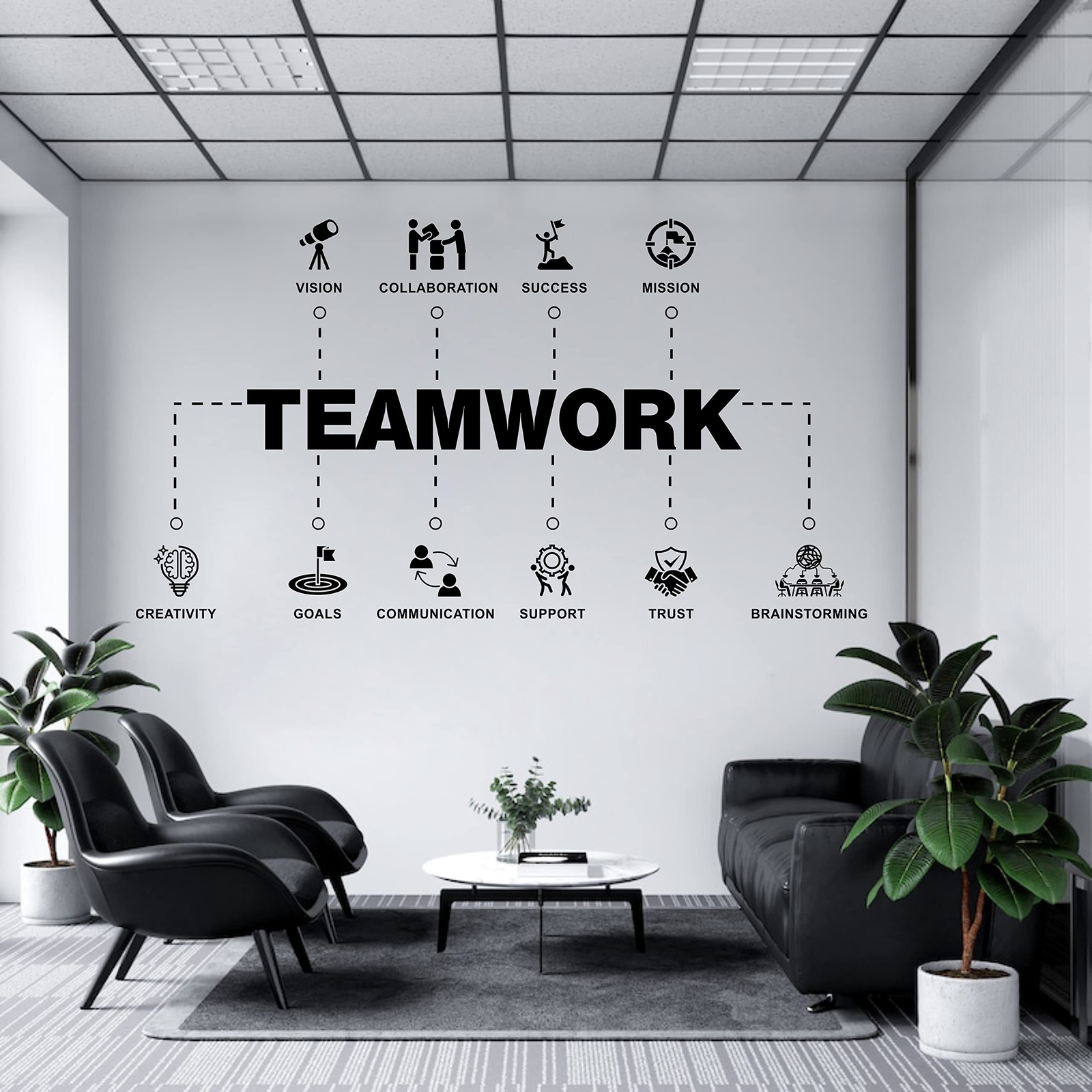 Teamwork Values Stickers, Large Black, Wall Decor, Office Team Building Decals