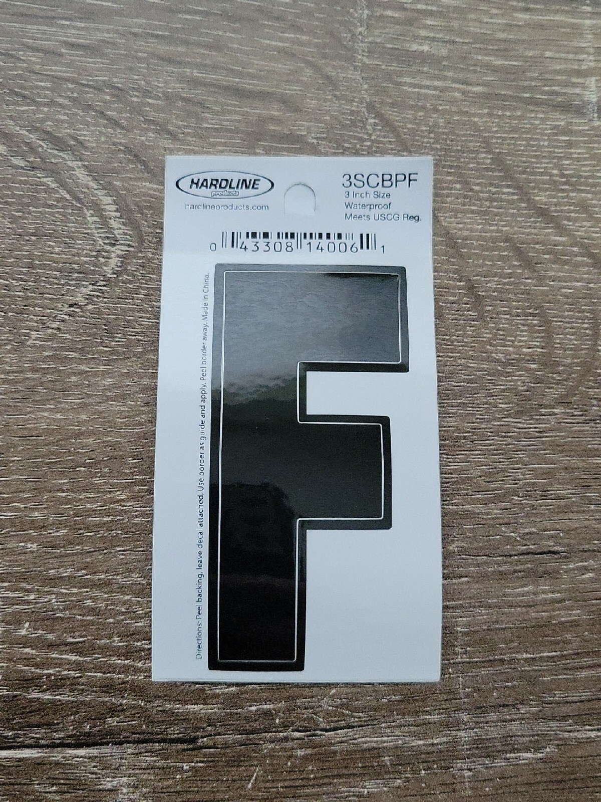 Hardline Self Adhesive Letter F Glossy Black 3" Super Stick, Waterproof. 3SCBPF