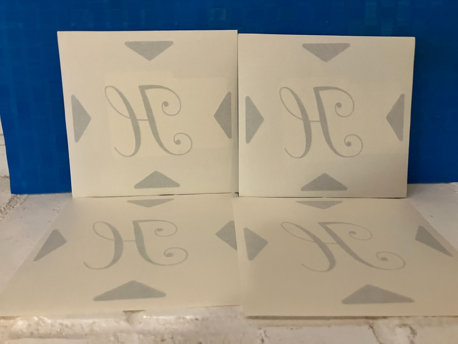 4 Uppercase Living Decals with Initial "H" in Etched Glass Vinyl Pattern