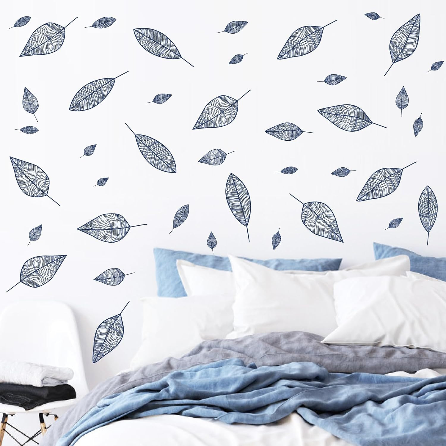 Stripy Leaf Wall Decals Modern Blue Leaf Wall Stickers Tree Leaves Wall Decals P