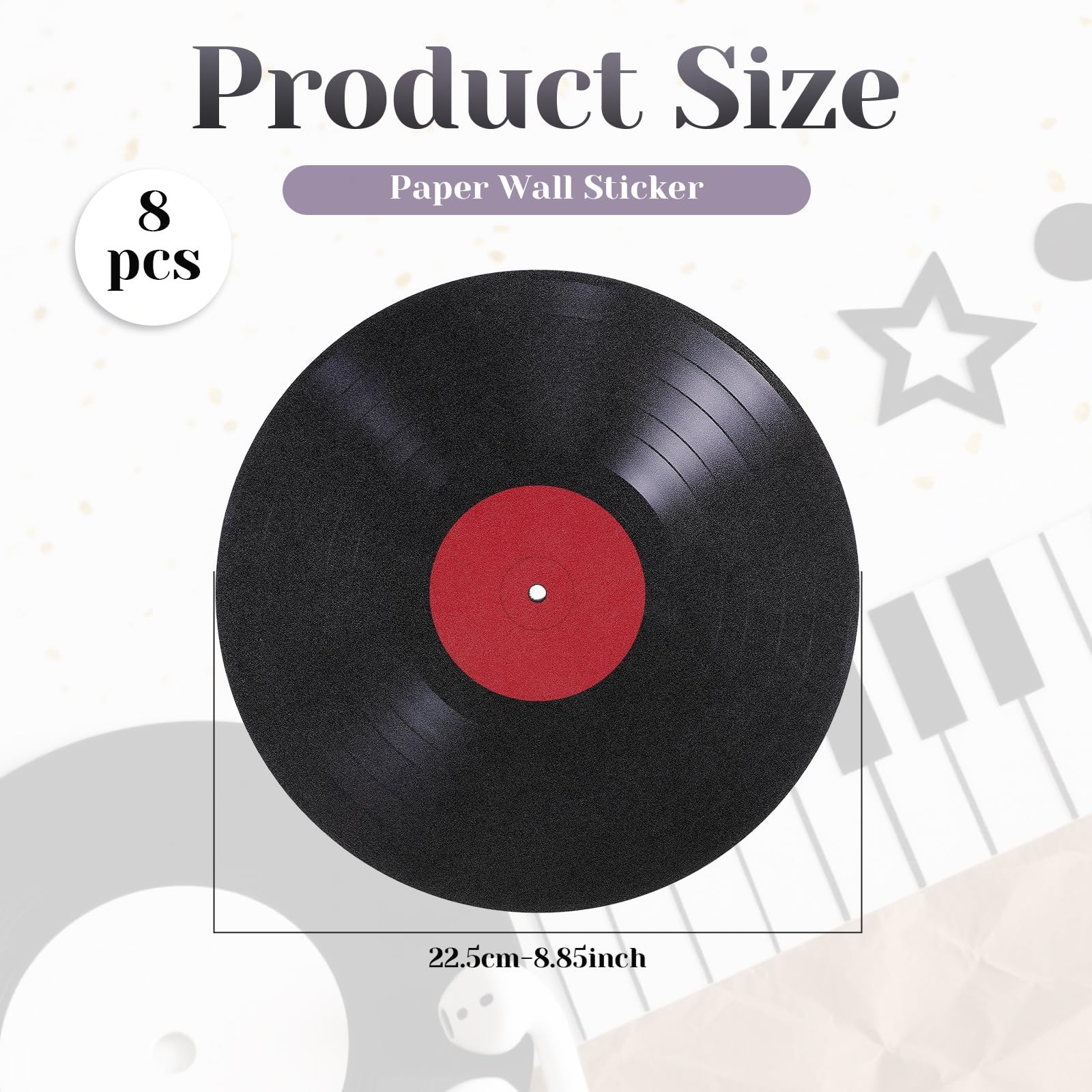 8 Pcs Vinyl Record Wall Decals – 9" Flat Stickers for Wall Decor, Wall Decals…