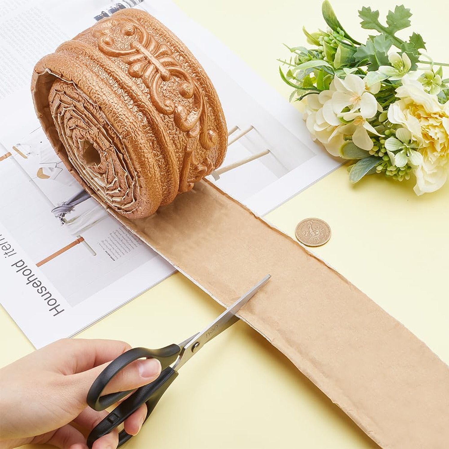 CRASPIRE 165 x 3in Crown Molding Peel and Stick Foam Brown Self Adhesive Flex…