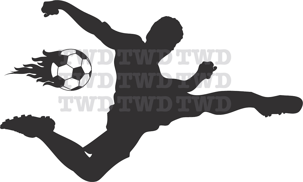 Soccer Wall Decal Soccer Player Bedroom Wall Vinyl Kids Flaming Soccer Ball, s07