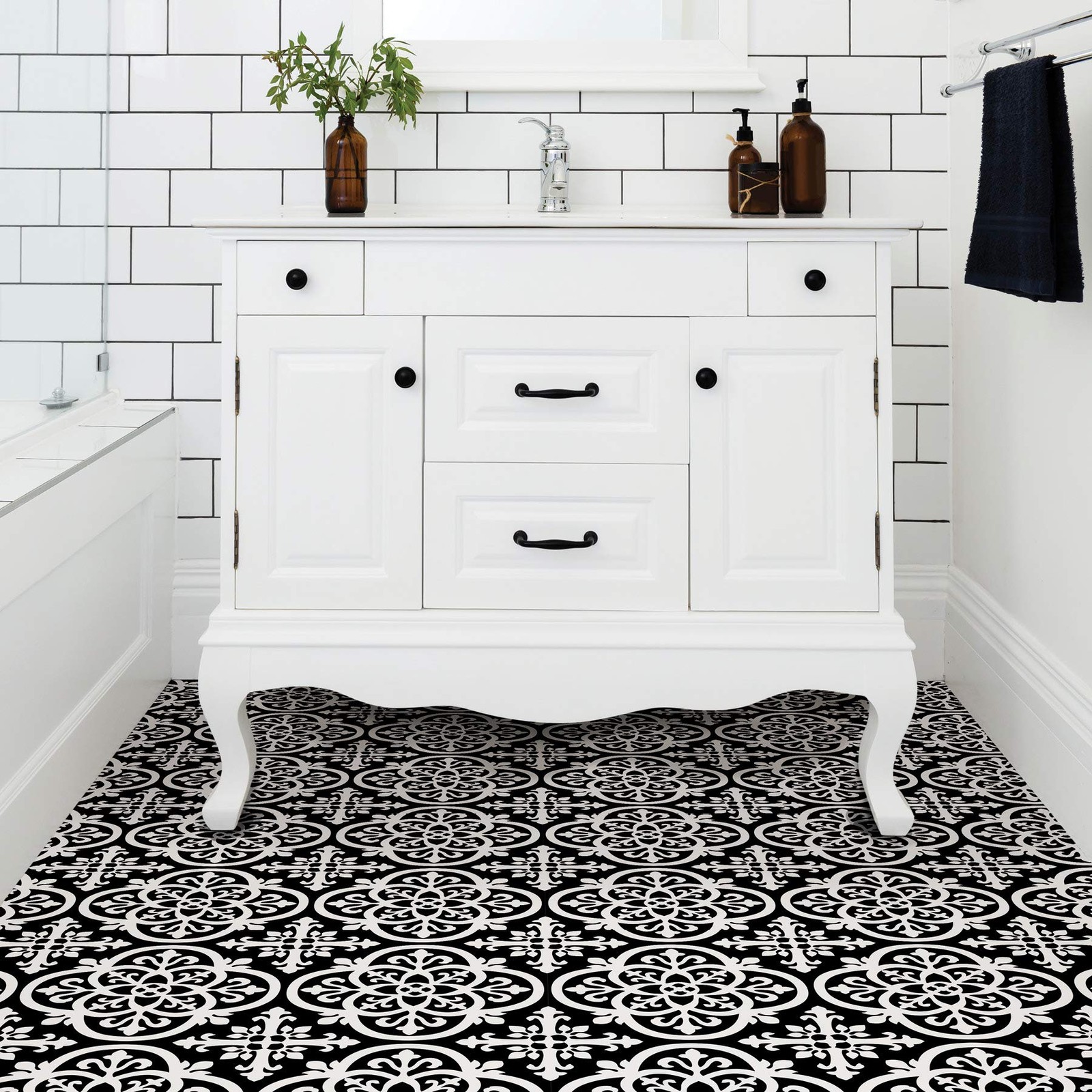 Gothic Peel and Stick Floor Tiles Black FP2475