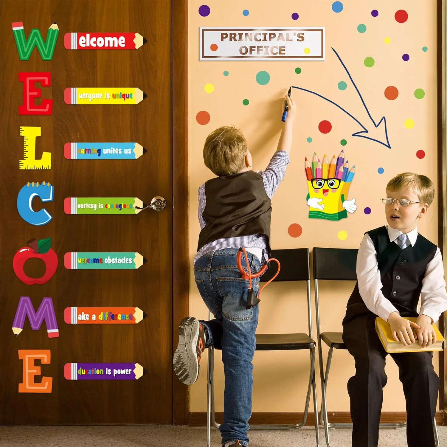 Cinrobiye Welcome Window Door Clings Stickers,Welcome Poster for Classrooms Door