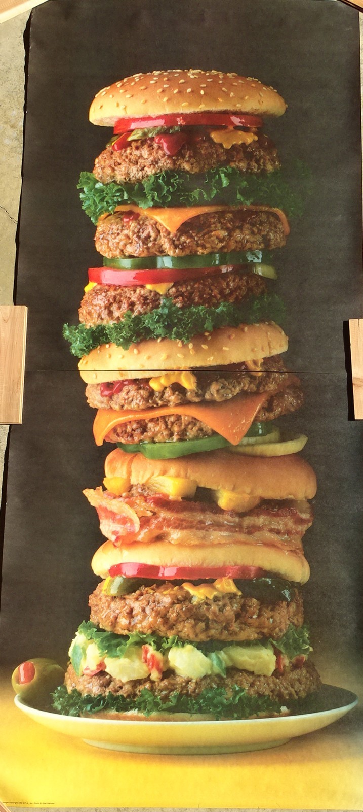Delecious HUGE Towering Hamburger Photo Door Wall Mural Poster 82.5” X 34” nos