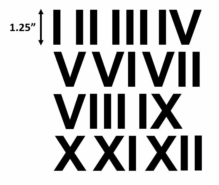 Roman Numeral Stickers I-XII, Vinyl, Choose Color, Wall Stickers, Scrapbook