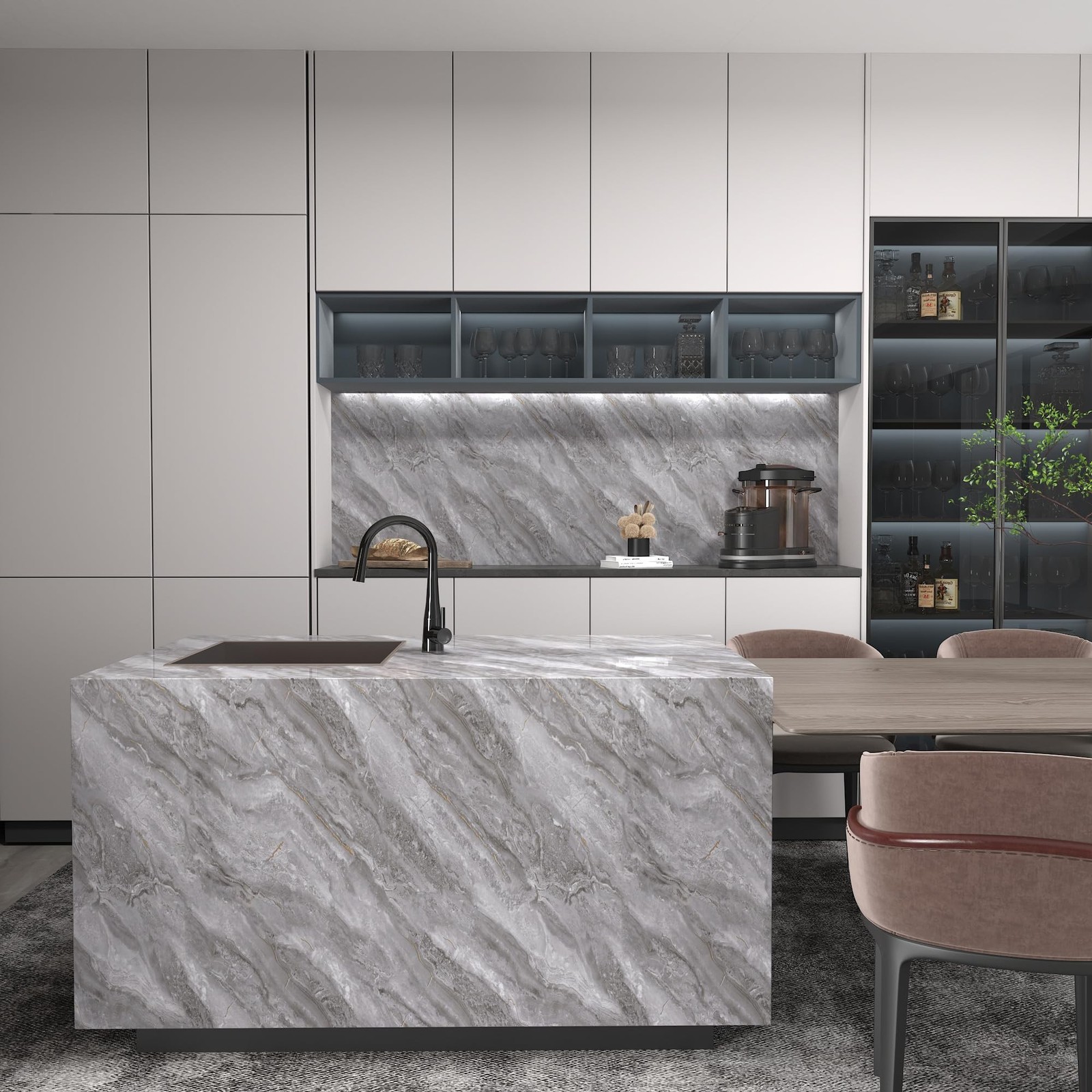 BAYYA Light Grey Marble Peel and Stick Countertop Contact Paper Granite Count…