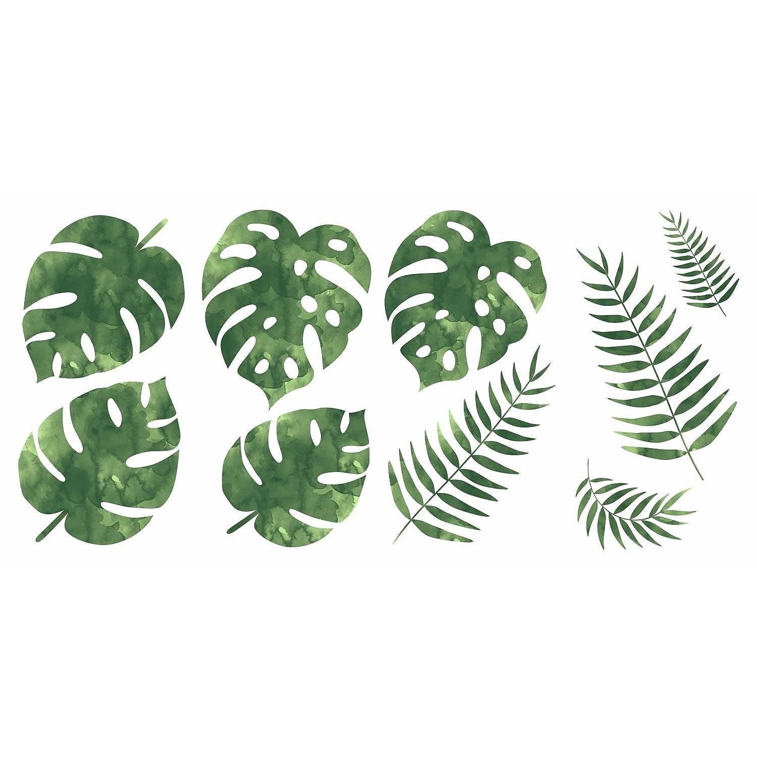 RMK3655SCS Palm Leaves Peel and Stick Wall Decals Green 4 Sheets 9 inches x 1…