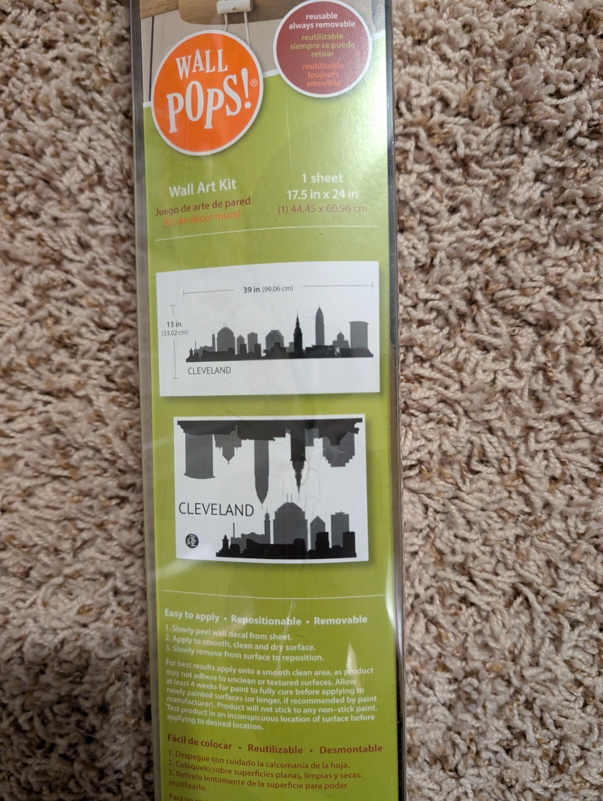 Wallpops! Cleveland Ohio City Skyline Vinyl Wall Art Decor Decal 17.5"x24"