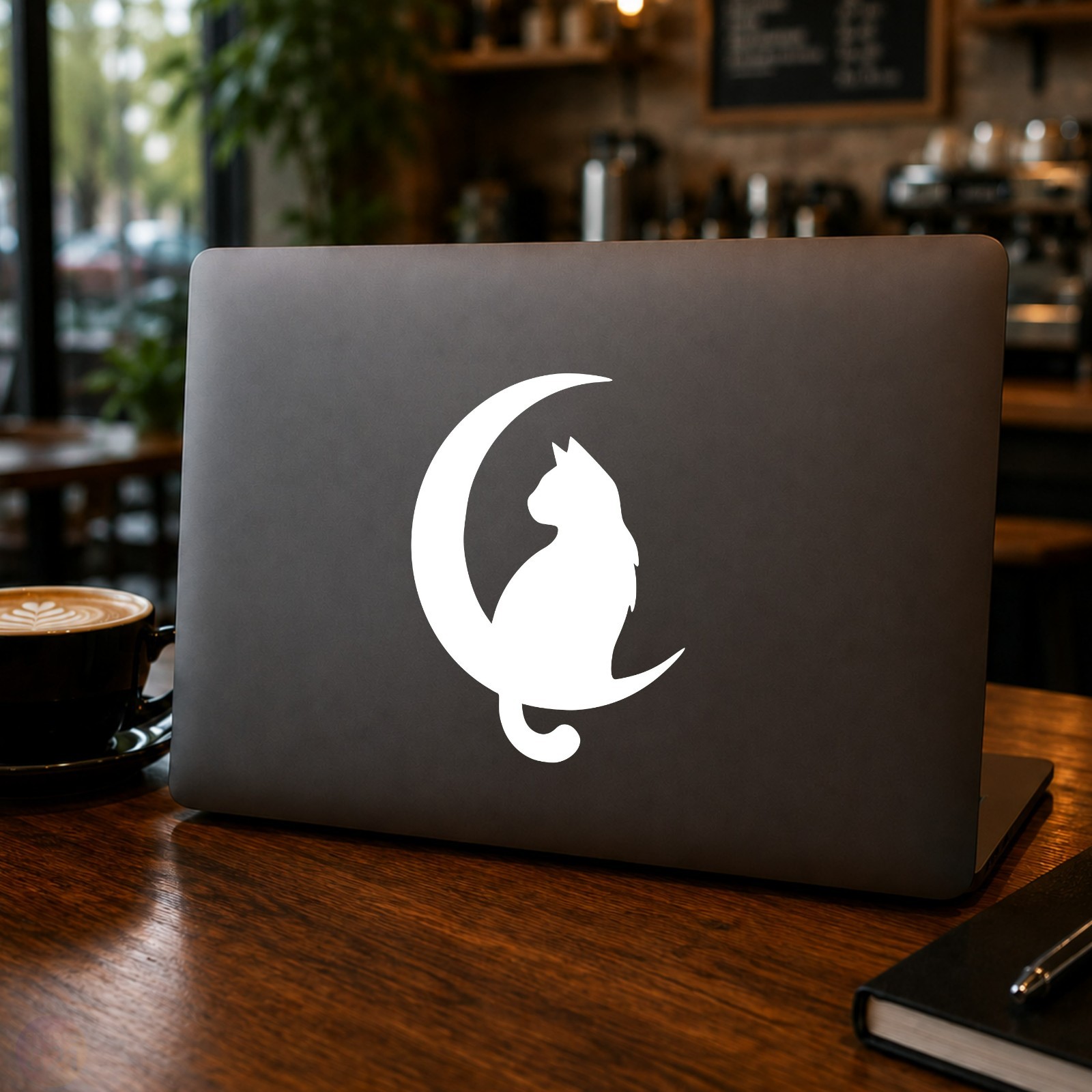 Fluffy Crescent Moon Cat | Mystical Celestial Decal for Car, Laptop, or Tumbler