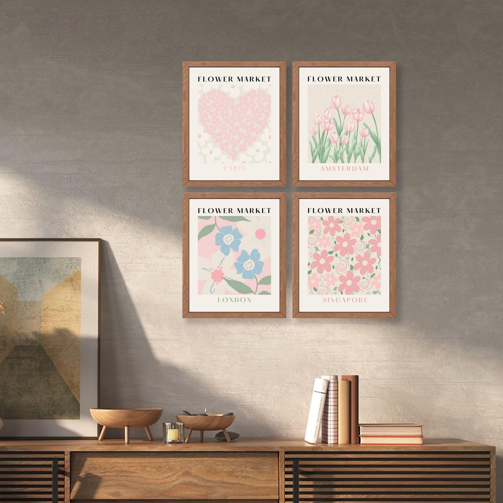Flower Market Print Wall Art – Pink Tulip Floral Abstract Matisse Decor, Aest…