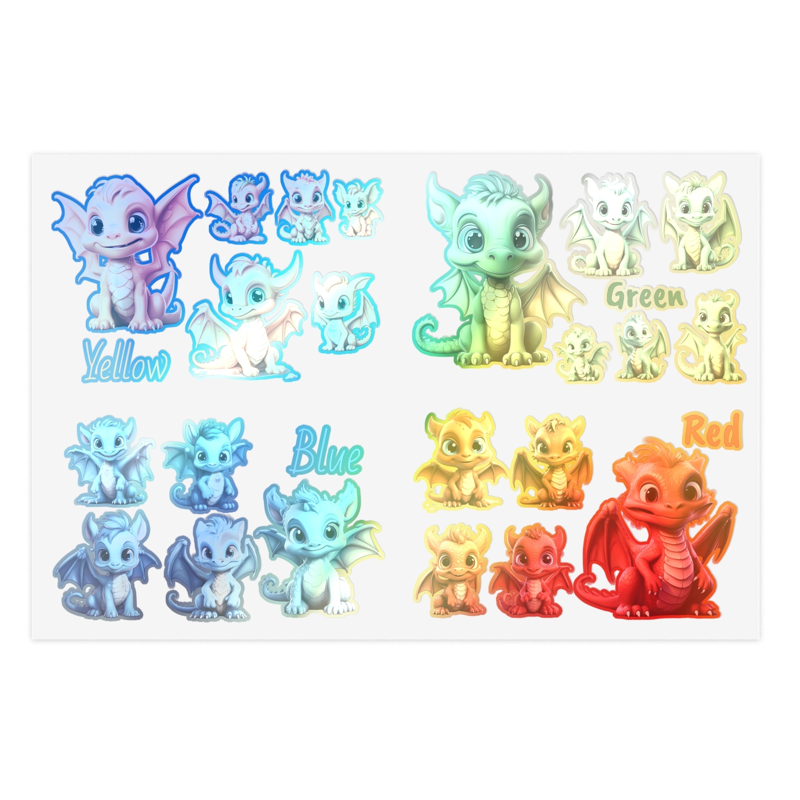 Red-Green-Blue-Yellow – Cute Dragon Vinyl Sticker Sheet