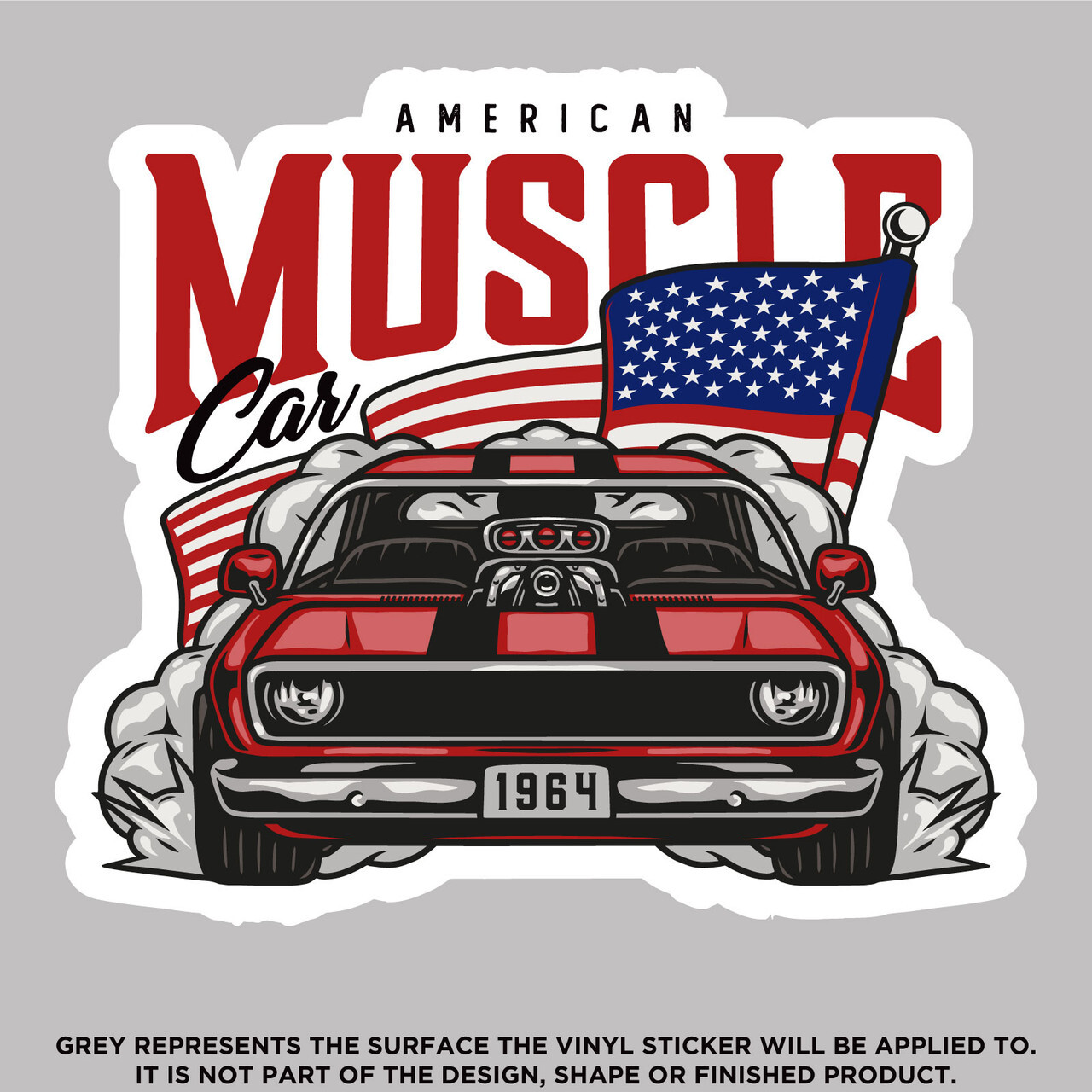 American Muscle Car With US Flag, High Quality Vinyl Stickers