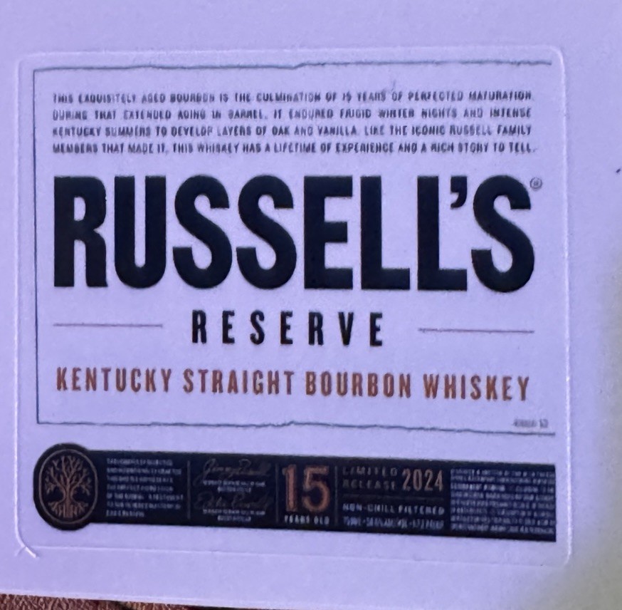 Russell’s Reserve 13,15, & Single Rick B – Mini Taster Bottle Labels, 18 Labels
