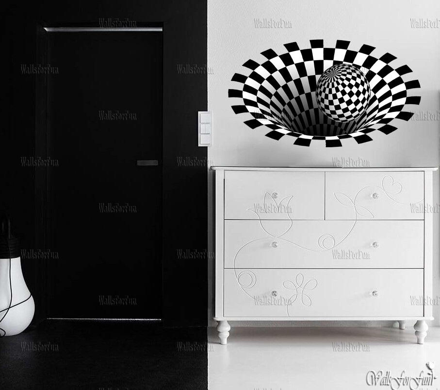 Optical illusion wall art Chess decor Illusion wall decal Creative gift idea 3d
