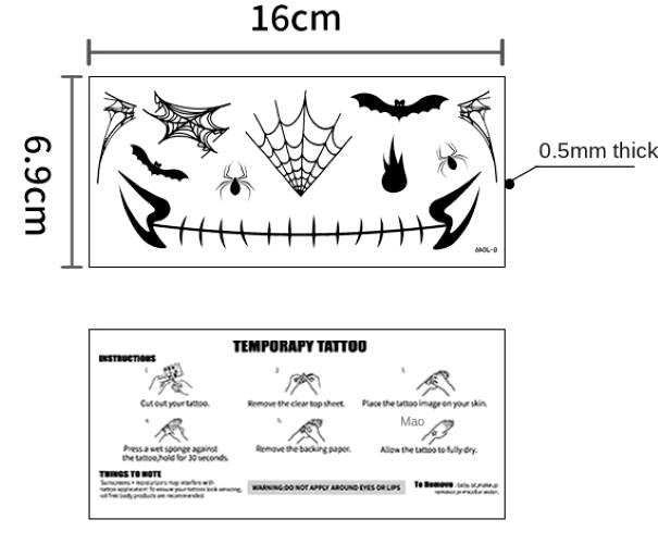 10 Sheets Halloween Black Spider Temporary Tattoo Face Stickers Waterproof