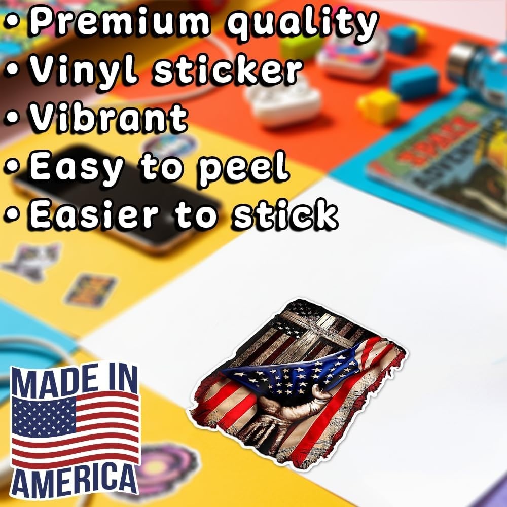 Christian Cross USA Flag Bumper Sticker Religious Patriotic Vinyl Decal 5 x 3.6"