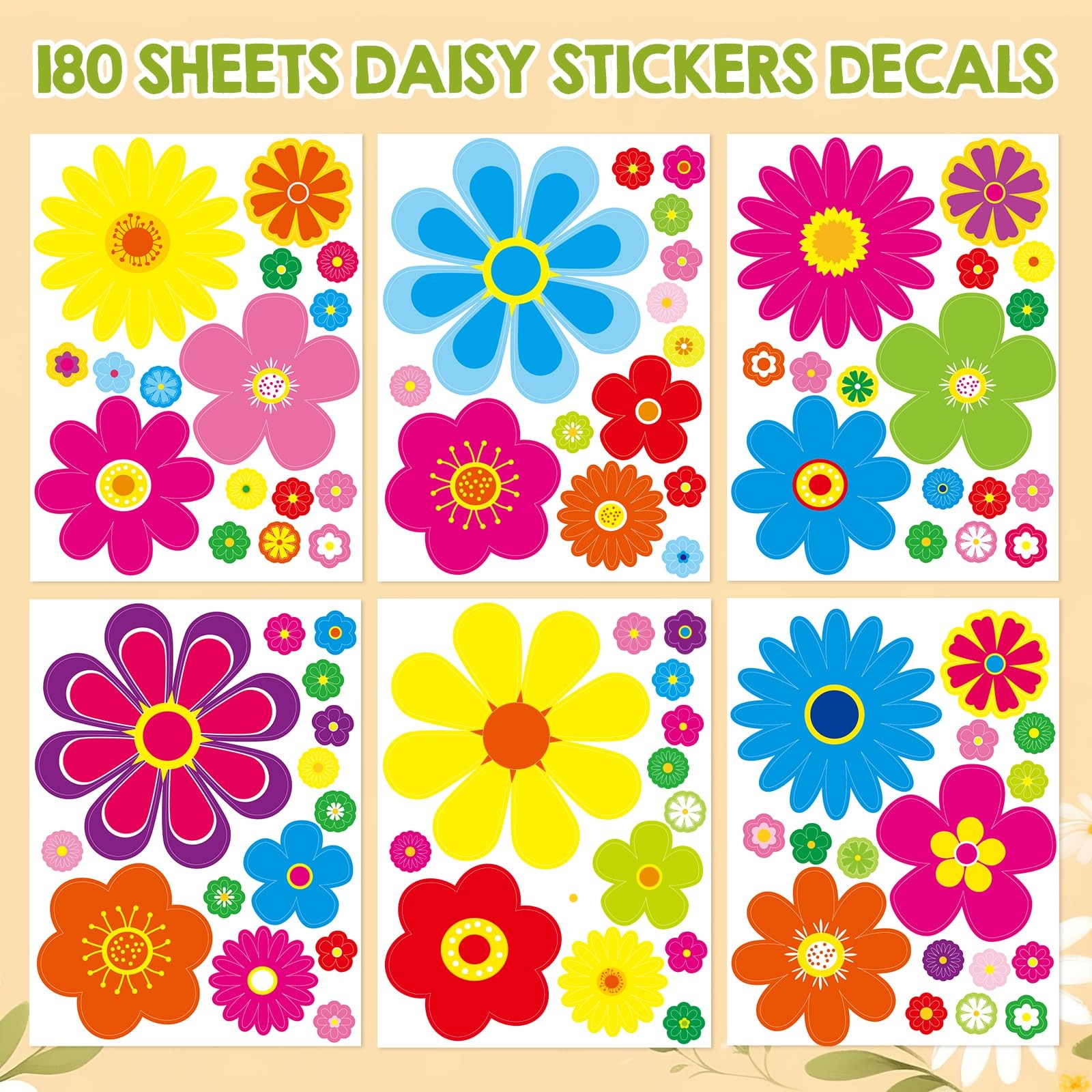 Fancy Land Flower Stickers Daisy Decals for Car Truck Decoration 180Pcs