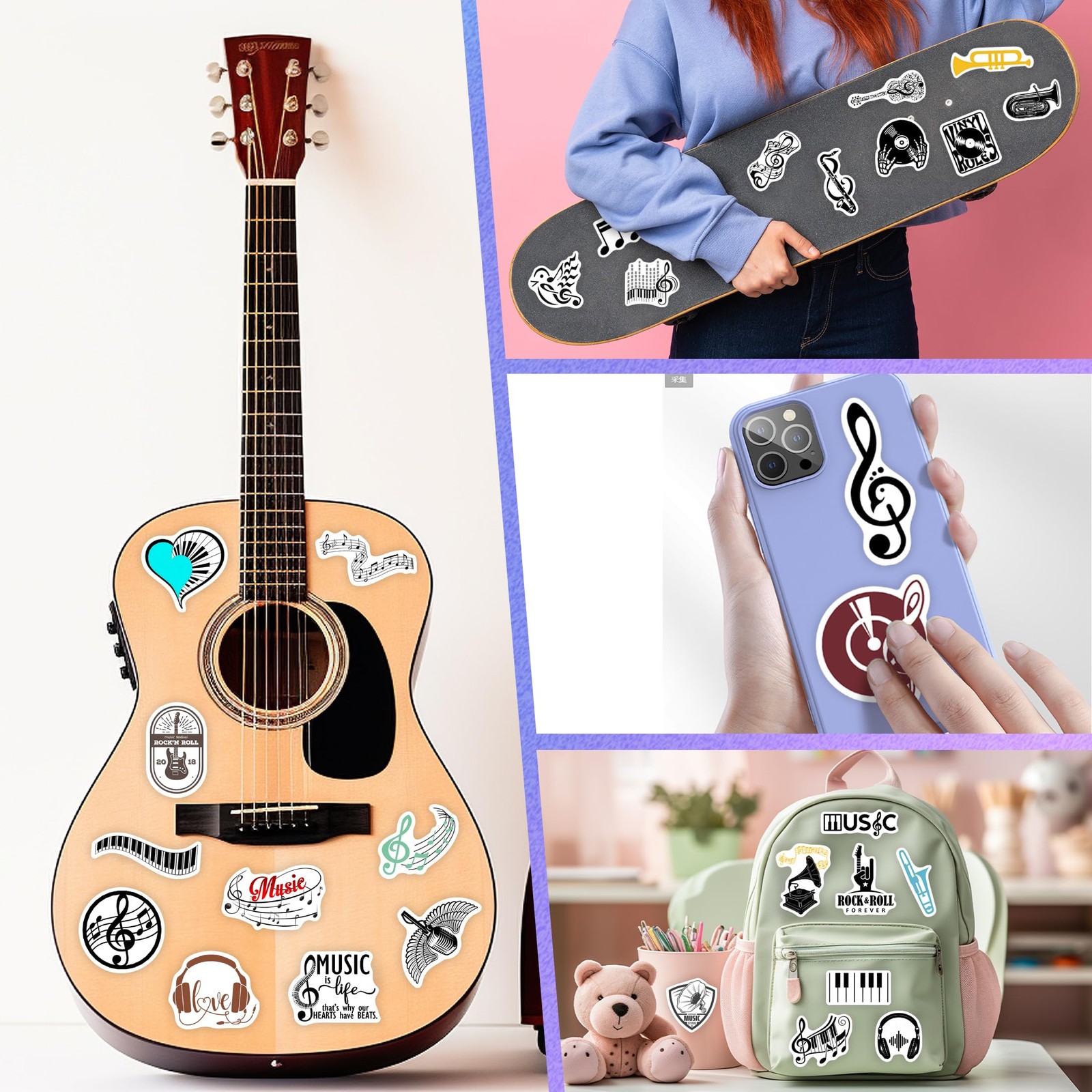 50 Pcs Music Stickers for Adults, Classic Color Matching Vinyl Waterproof Wat…