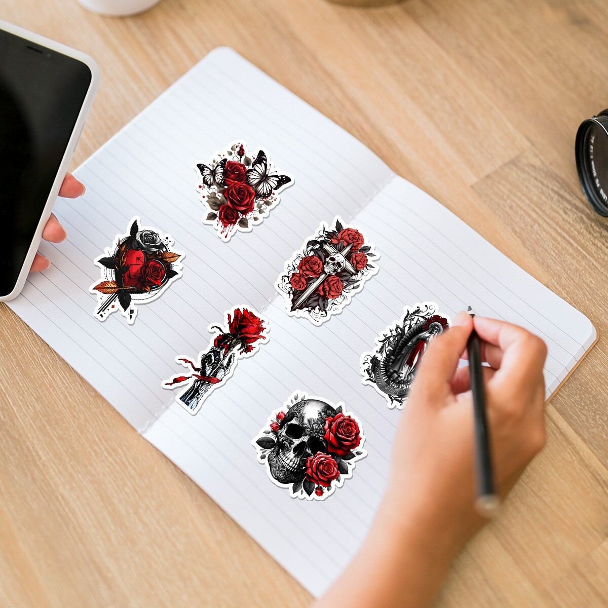 50pcs Waterproof Vinyl Stickers Red Gothic Style Skull Luggage Phone Laptop Car