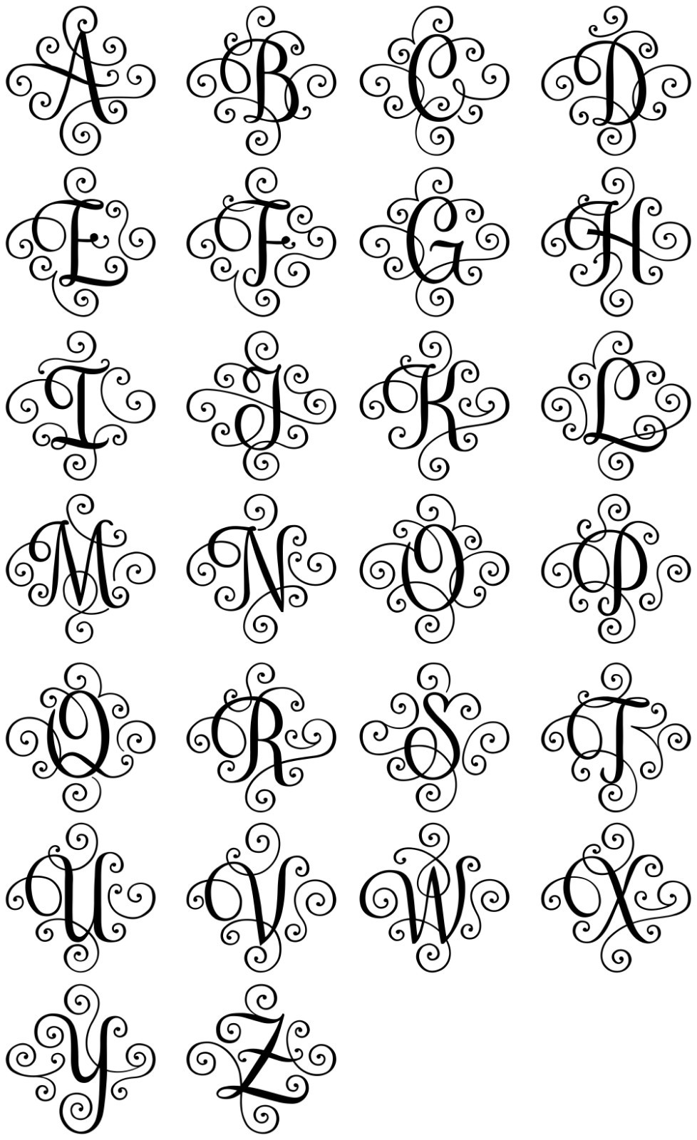 SCROLL MONOGRAM INITIAL Vinyl Decal Sticker – Decorative Letter Script Lettering