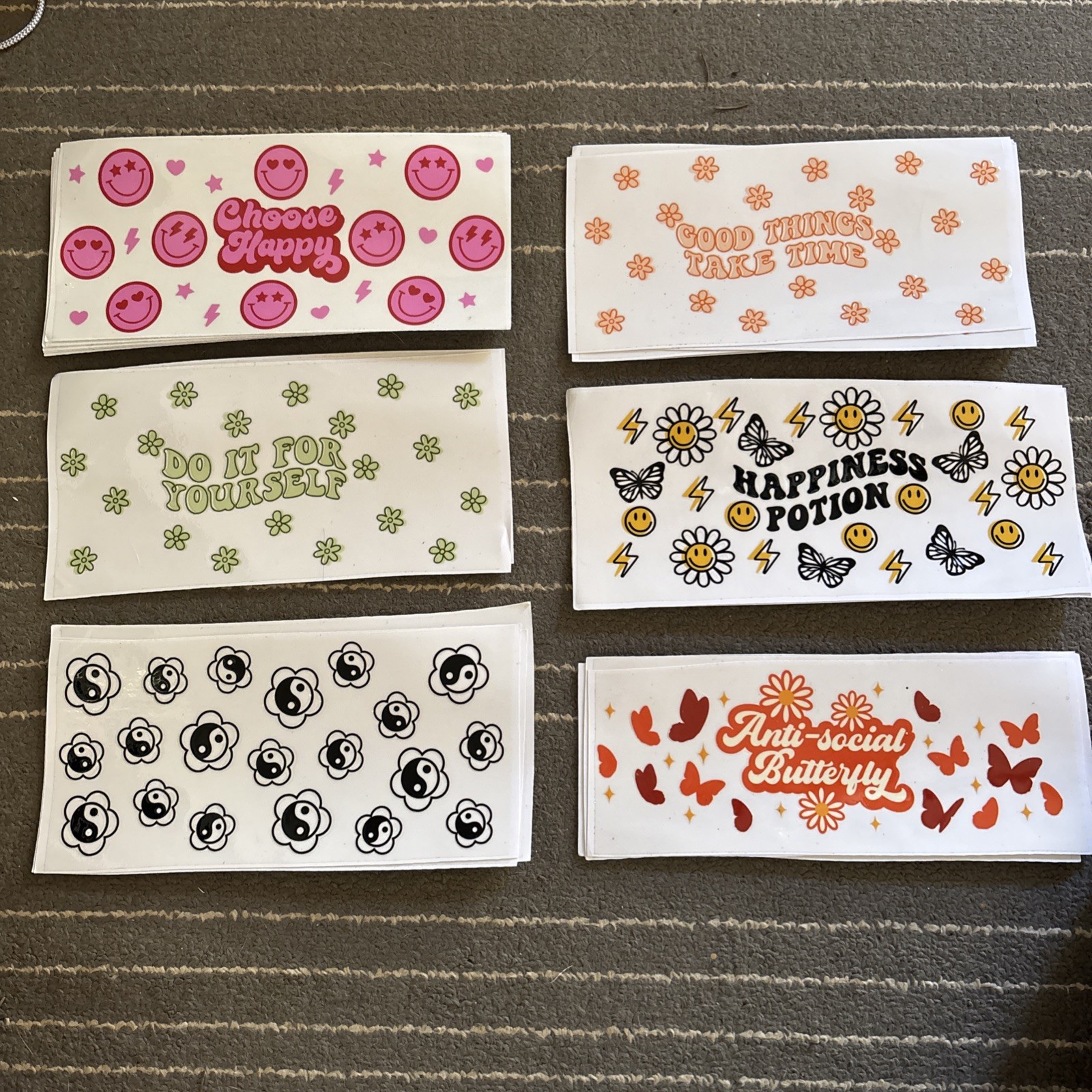 6 mixed Lot of UV DTF 16 oz cup wraps- Motivational Themed