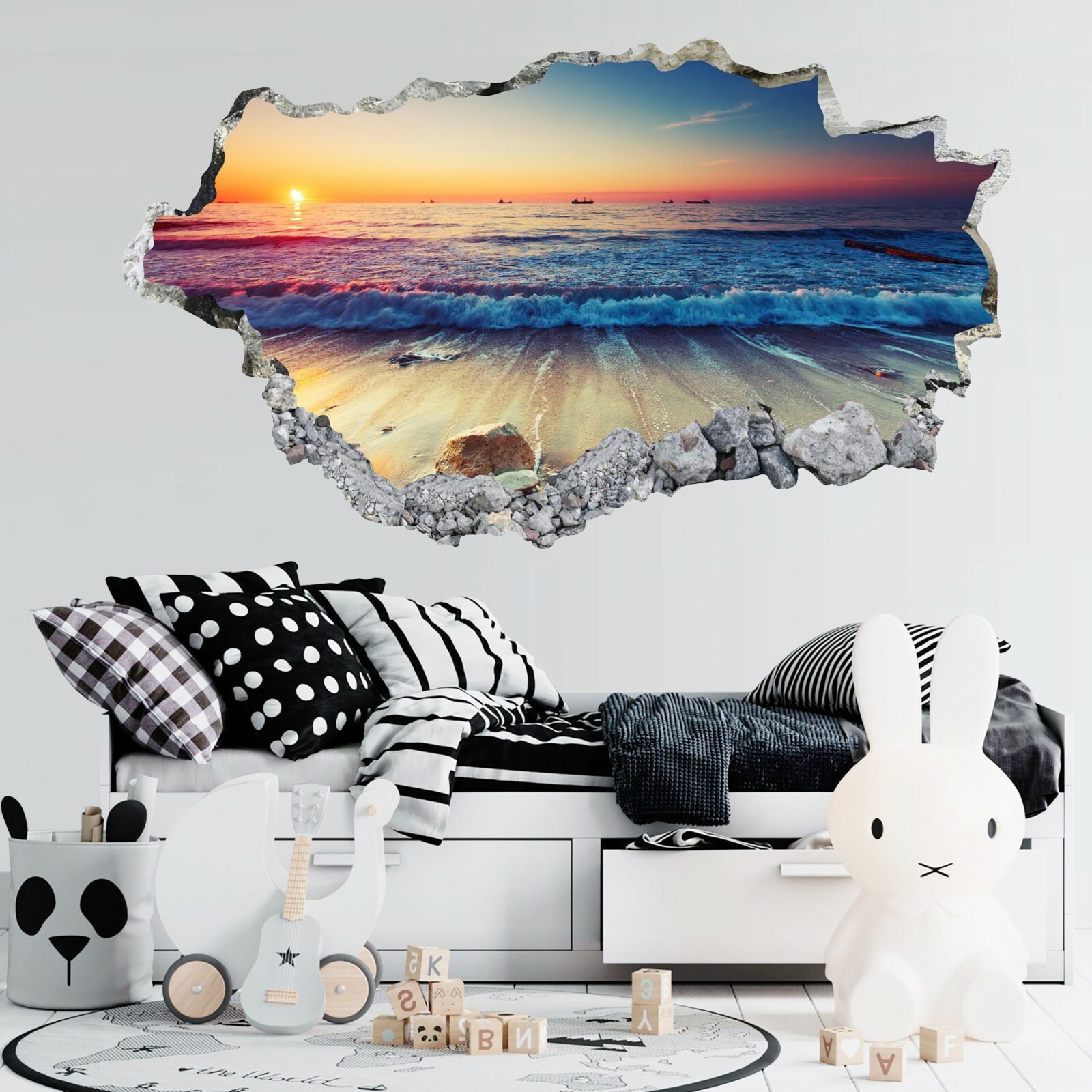 Beach Sunshine Coconut Tree 3D Smashed Wall Decor Removable Wall Decal Sticker