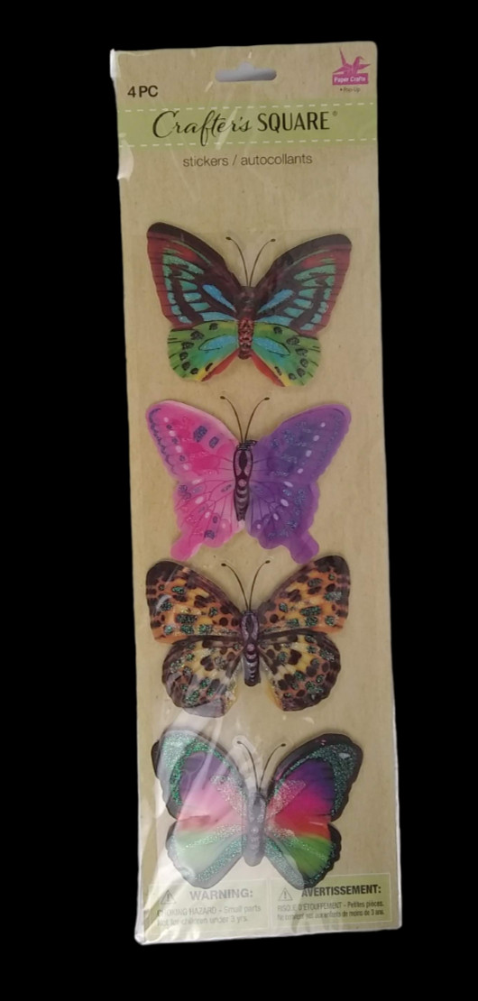 Butterflies Pop-Up Stickers Crafter's Square 4 pc Colorful 3D Butterfly Glitter